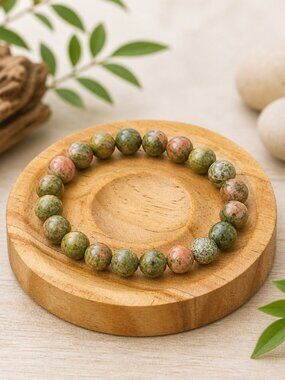 Unakite Gemstone Stretch Bracelet | Handmade